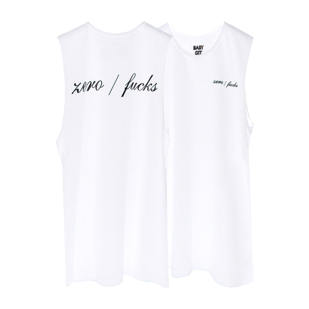 ZERO FUCKS BOYS MUSCLE TEE SMALL PRINTS