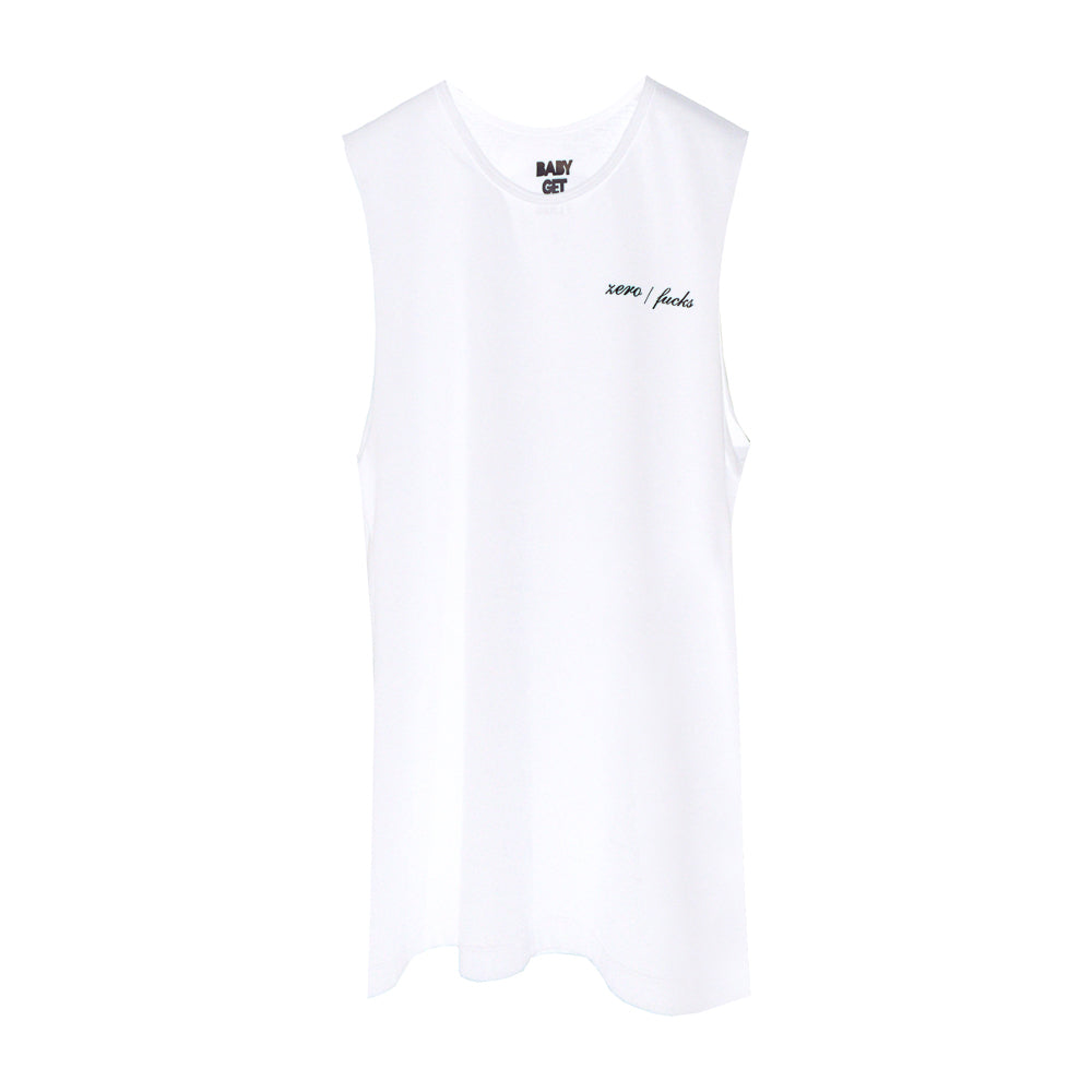 ZERO FUCKS BOYS MUSCLE TEE SMALL PRINTS