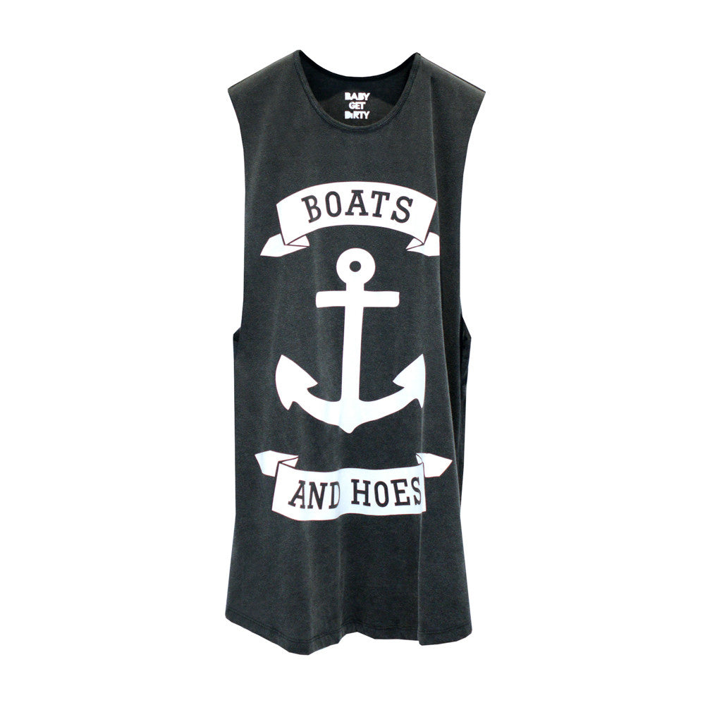 BOATS AND HOES BOYS MUSCLE TEE STONEWASHED BLACK