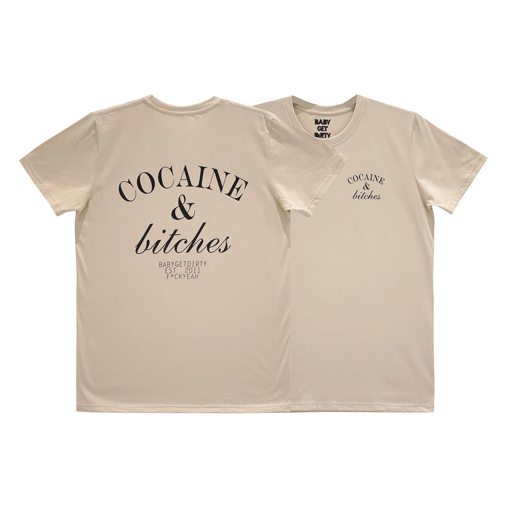 COCAINE AND BITCHES BOYS SMALL PRINT TEE TAN